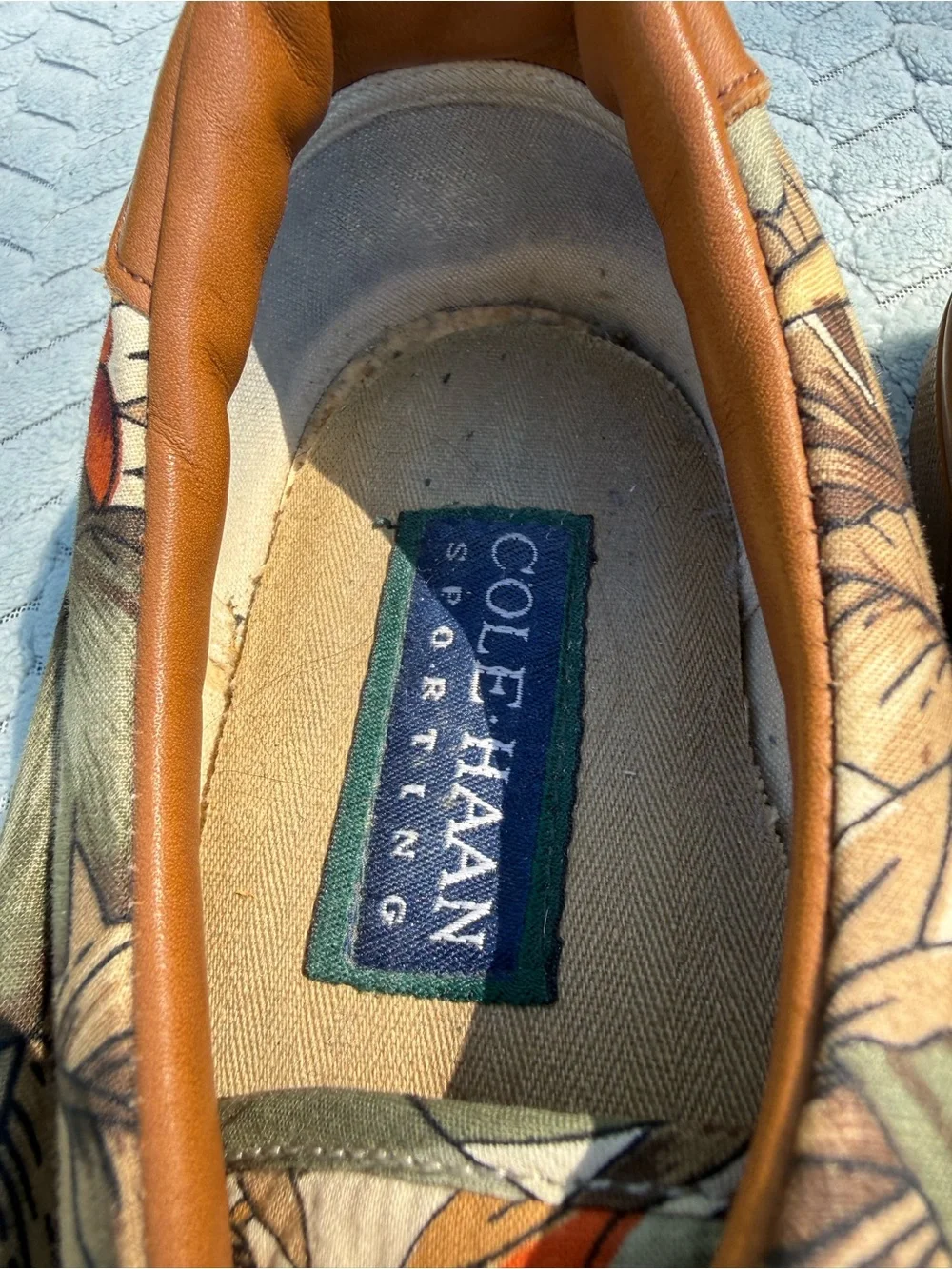 VTG 90s Cole Haan Sporting Canvas Deck Shoes Tropical Print 10.5 M Made in Korea